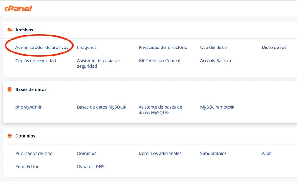 Administrador de archivos Cpanel Administrador de archivos cpanel
