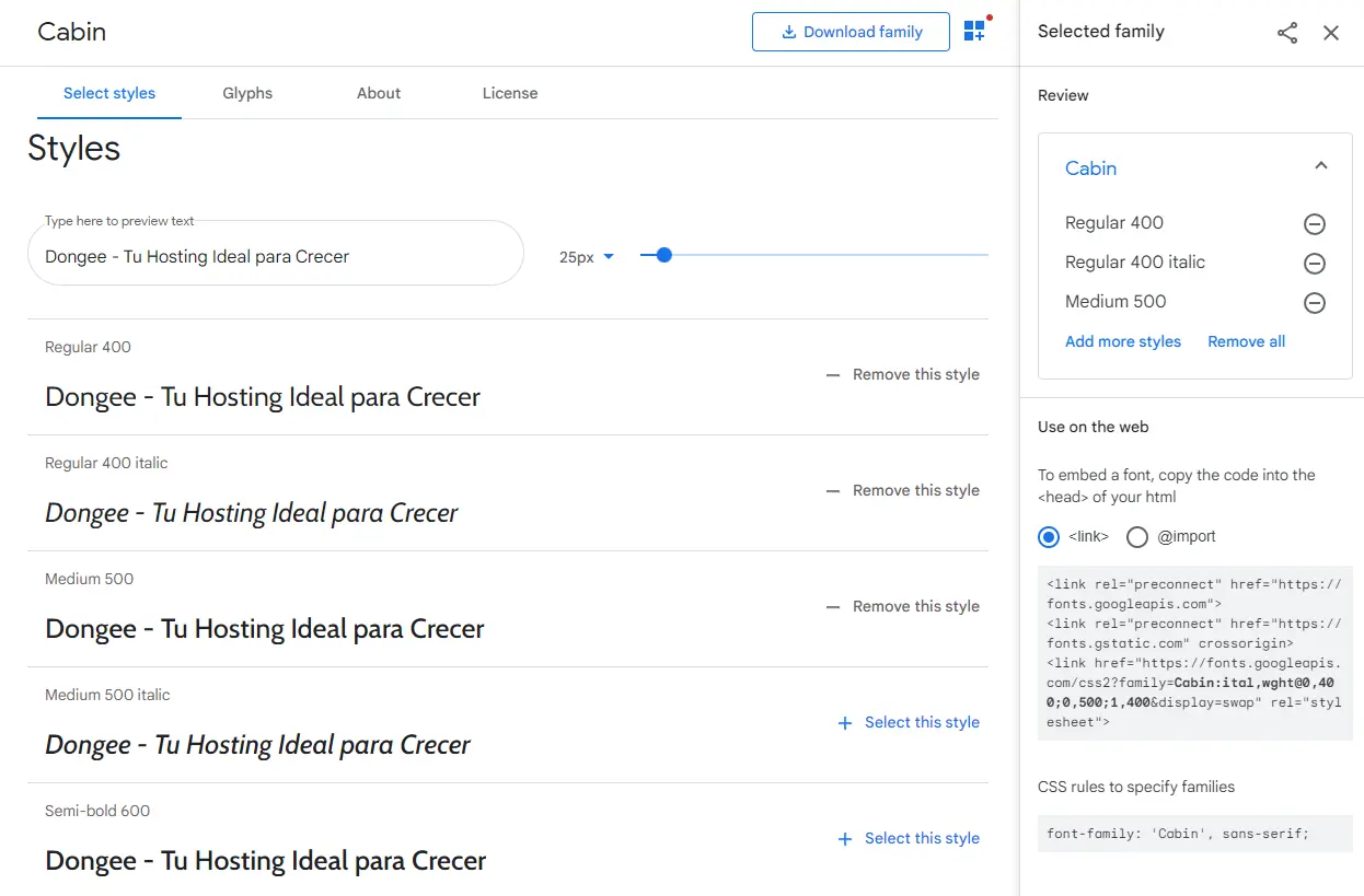 Cabin - Google Fonts seleccion google fonts