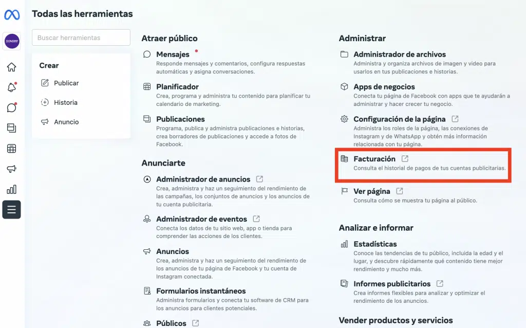 Facturación Facebook business