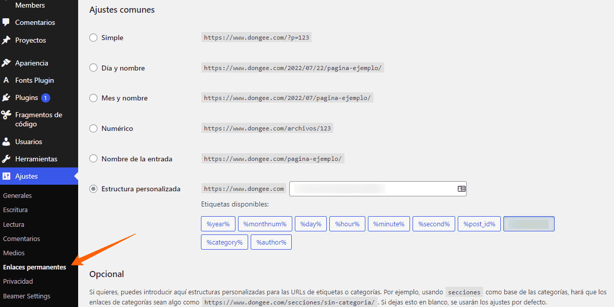 Enlaces permanentes error 404 WordPress