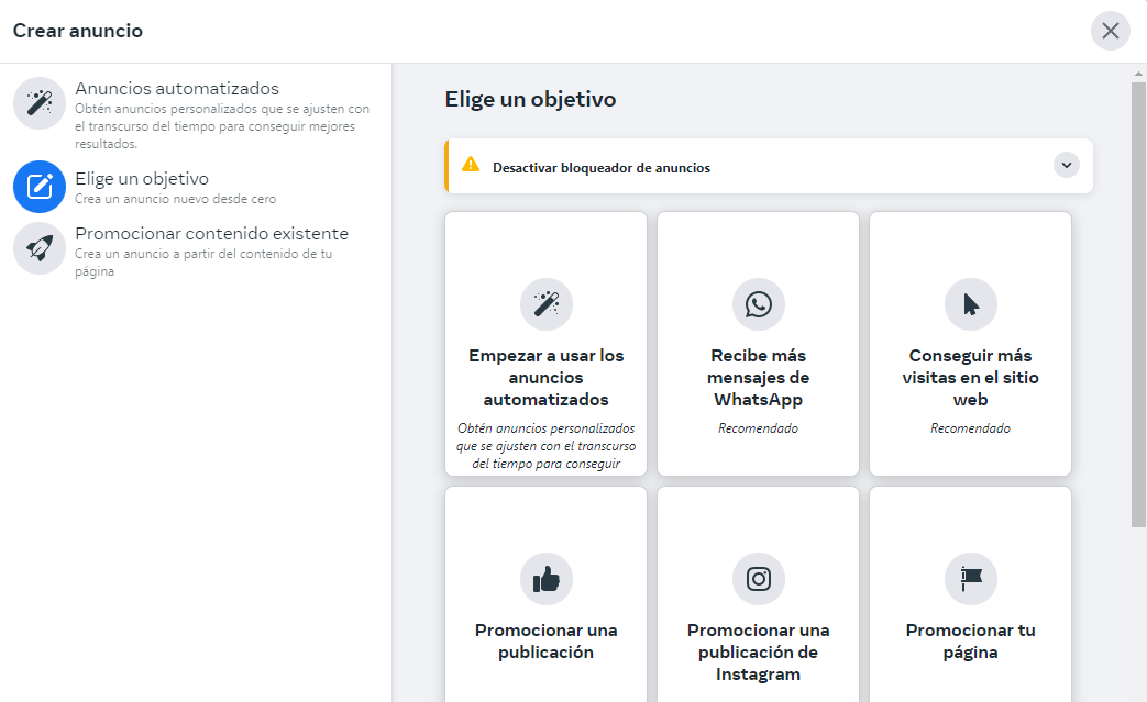 Crear anuncio de facebook