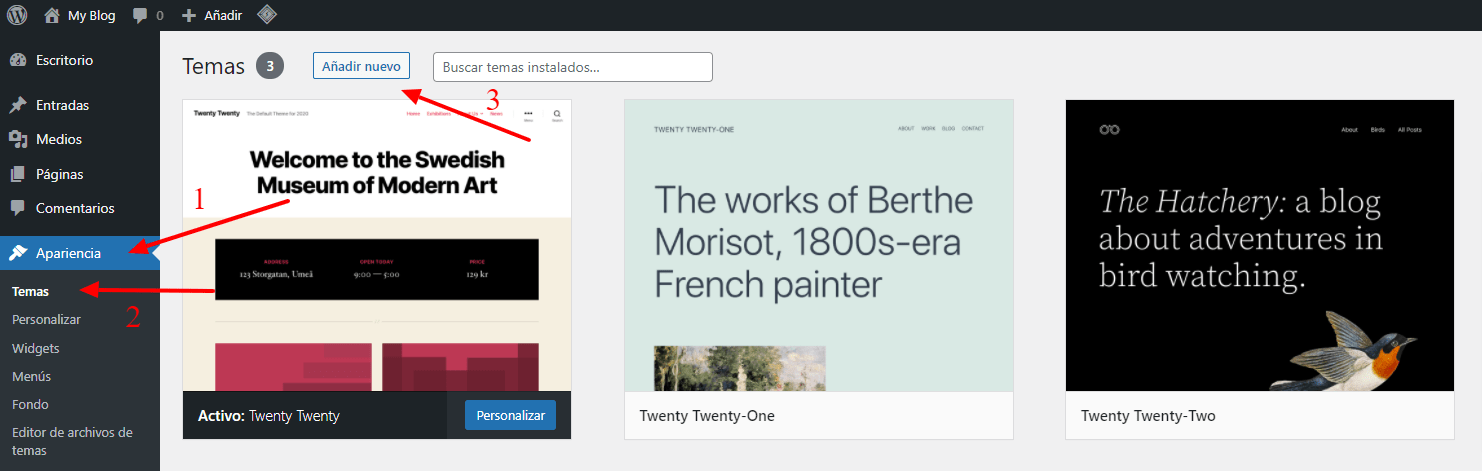 Gestionar temas _ My Blog — WordPress Subir tema Divi a WordPress