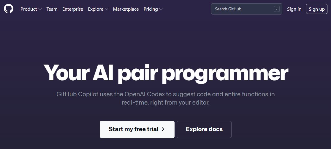 GitHub Copilot · Your AI pair programmer · GitHub Github copilot