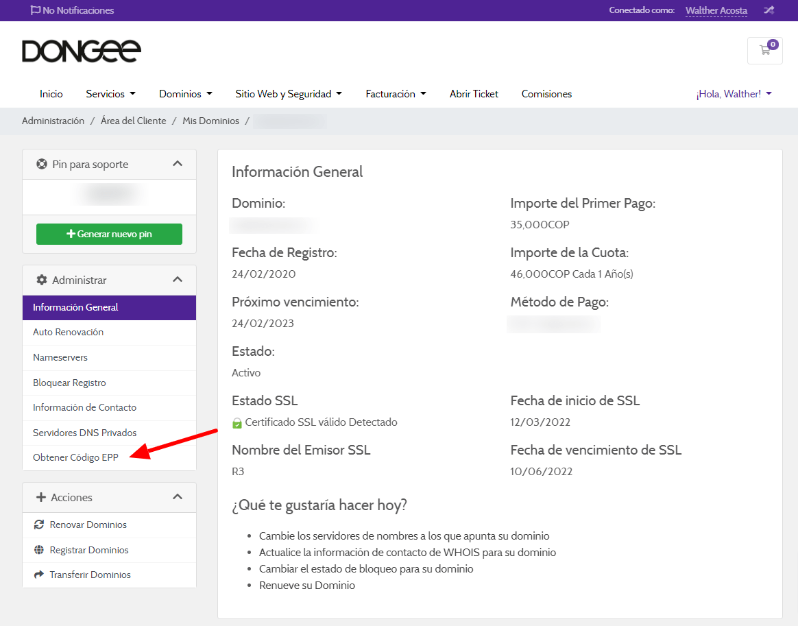 Obtener código epp dongee