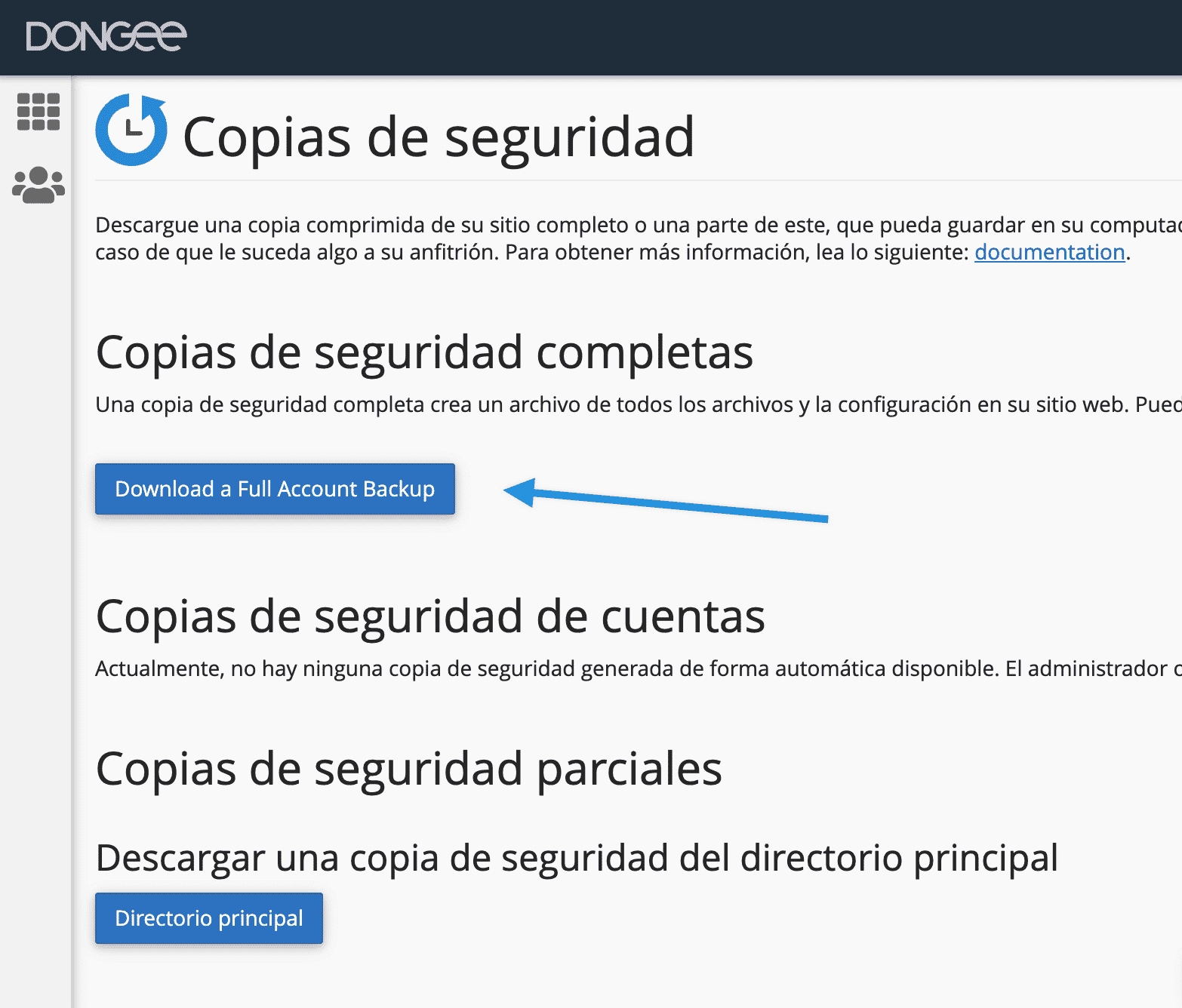 descarga copias de seguridad copias de seguridad cPanel