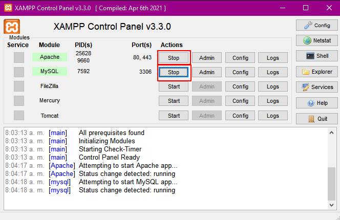 panel de control xampp xampp panel de control
